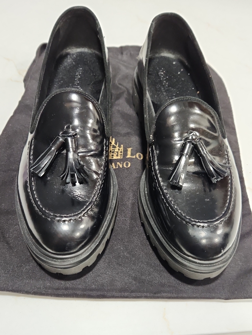 Black Tassel Leather Loafers for Women - Polished Slip-On Flats